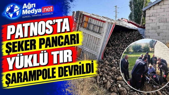 Patnos’ta Şeker Pancarı Yüklü Tır Şarampole Devrildi